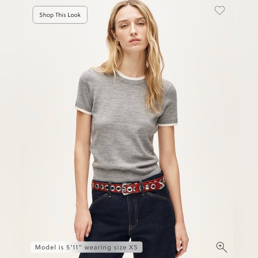 J. Crew Carolyn Layered Sweater Tee in Merino Wool -Heather Graphite/Ivory L NWT